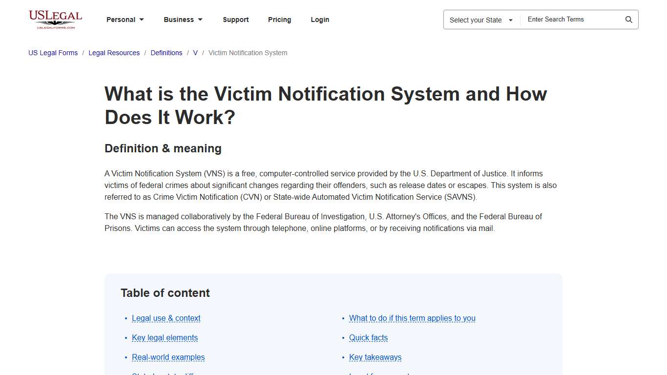 Victim Notification System: Understanding Your Rights US Legal Forms