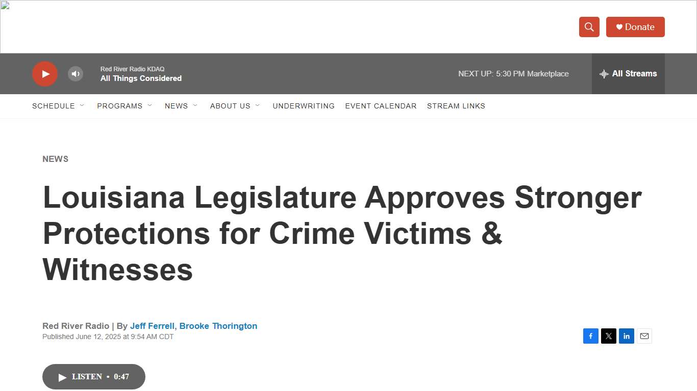 Louisiana Legislature Approves Stronger Protections for Crime Victims & Witnesses