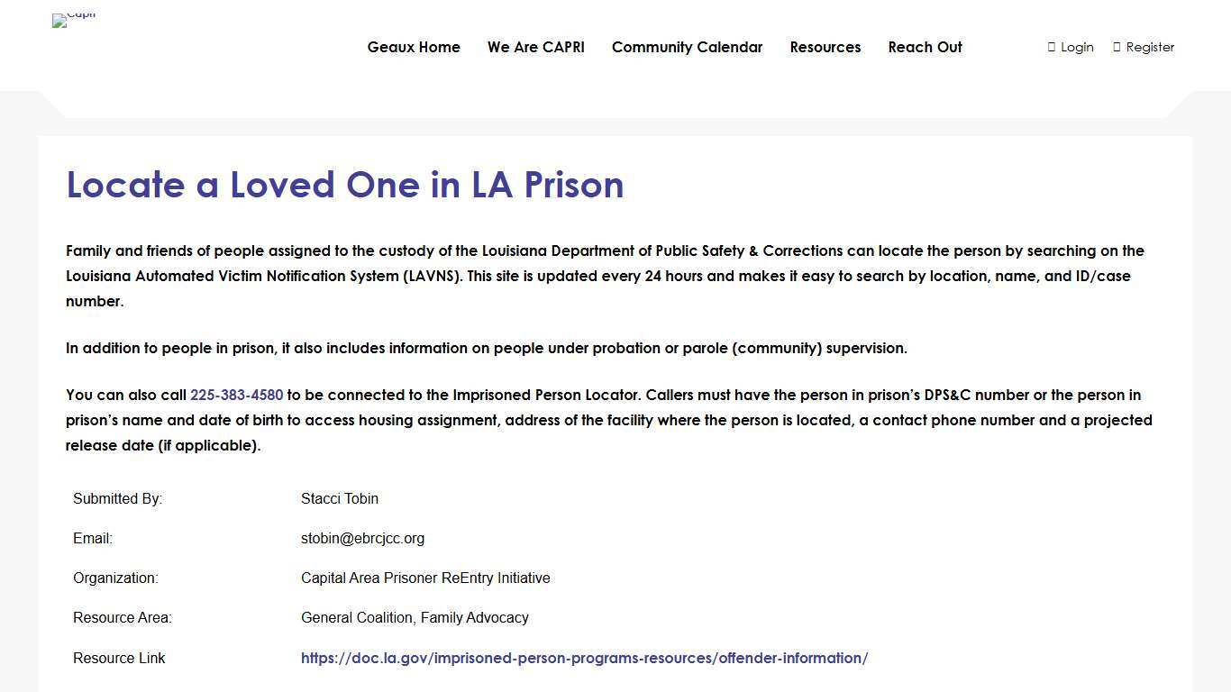 Locate a Loved One in LA Prison - Capri