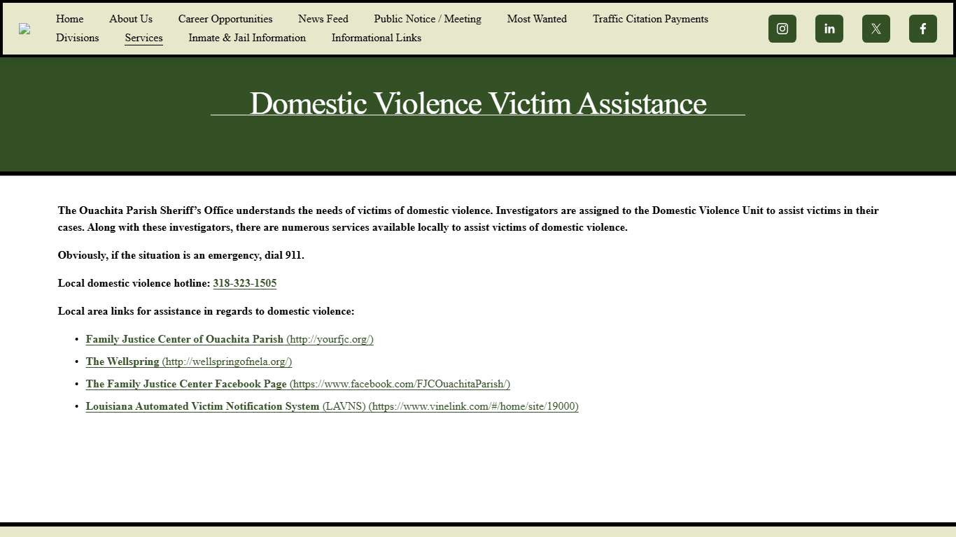 Domestic Violence Victim Assistance — Ouachita Parish Sheriff's Office