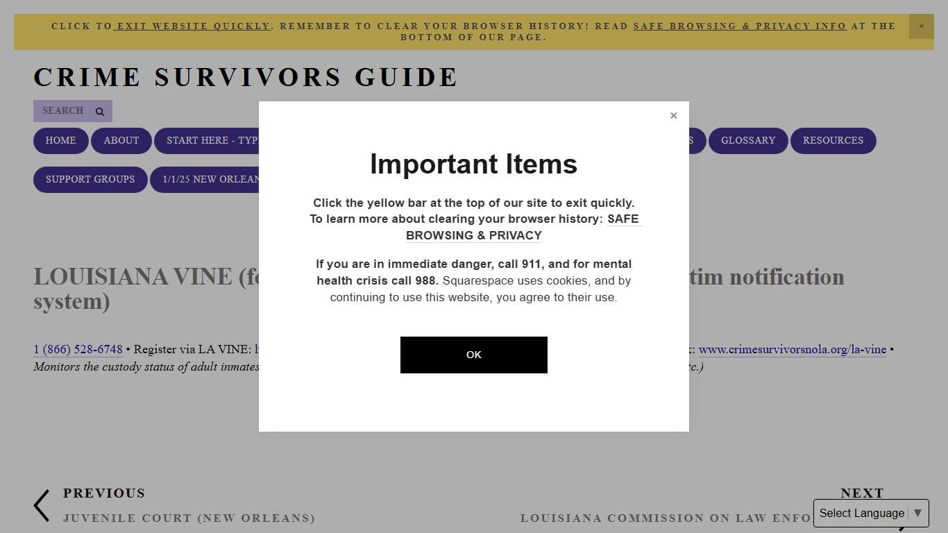 LOUISIANA VINE (VINE LINK) — Crime Survivors Guide